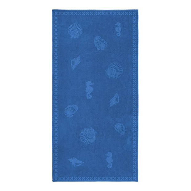 Seahorse Shells strandlaken - 100% katoen - 100x200 cm - Brilliant Blue