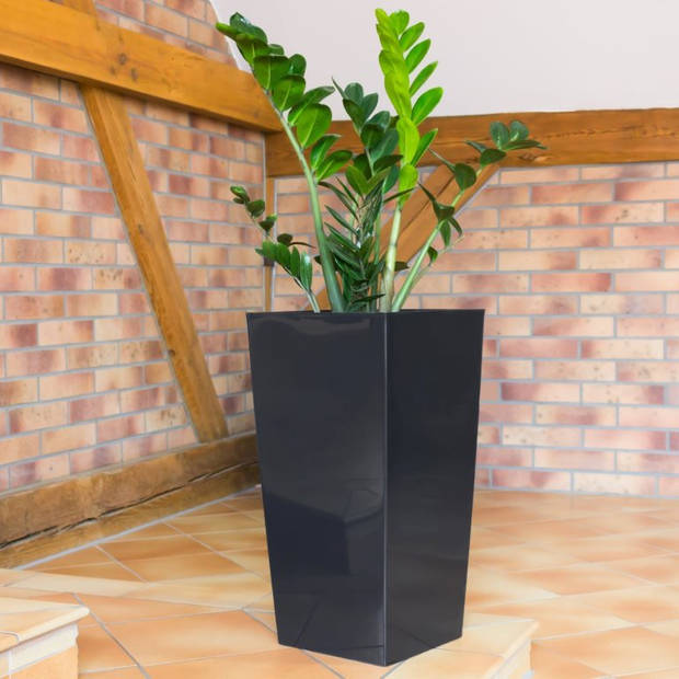 Kunststof Urbi bloempot/plantenpot met binnenpot antraciet 32 x 32 x 61 cm - Plantenpotten
