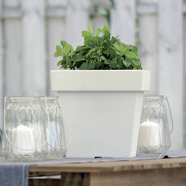 2x Kunststof vierkante bloempotten/plantenpotten 20 cm wit - Plantenpotten
