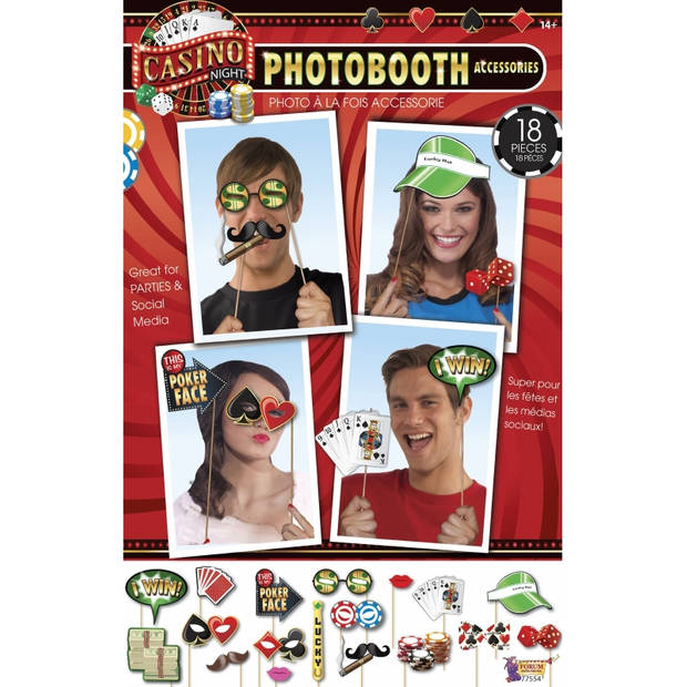 Foto prop set - 18-delig - casino/poker thema - photobooth props - Fotoprops