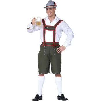 Groene/rode bierfeest/oktoberfest lederhosen broek verkleedkleding voor heren L (52-54) - Carnavalsbroeken