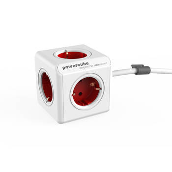 Powercube extended - 3m kabel - 5 stopcontacten - rood