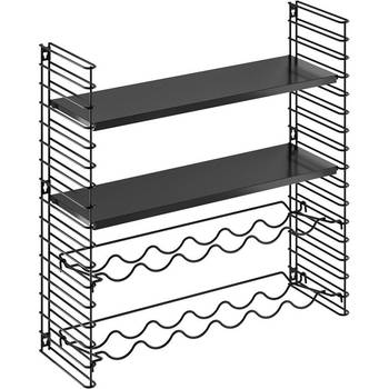 Tomado - Wandrek - 70x21x68cm - Incl. 2 wijnrekken voor 12 flessen - Zwart