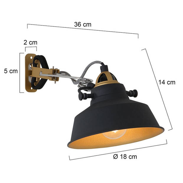 Lightning - industriele wandlamp 1-lclip medium - zwart