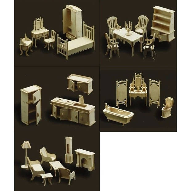 Poppenhuis meubels complete inrichting set