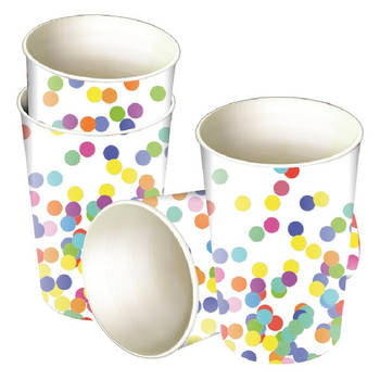 24x Kartonnen confetti thema feest bekers 250 ml - Feestbekertjes