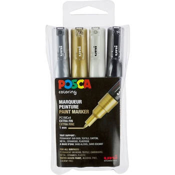 Posca paintmarker pc-1mc, etui met 4 stuks in geassorteerde metallic kleuren