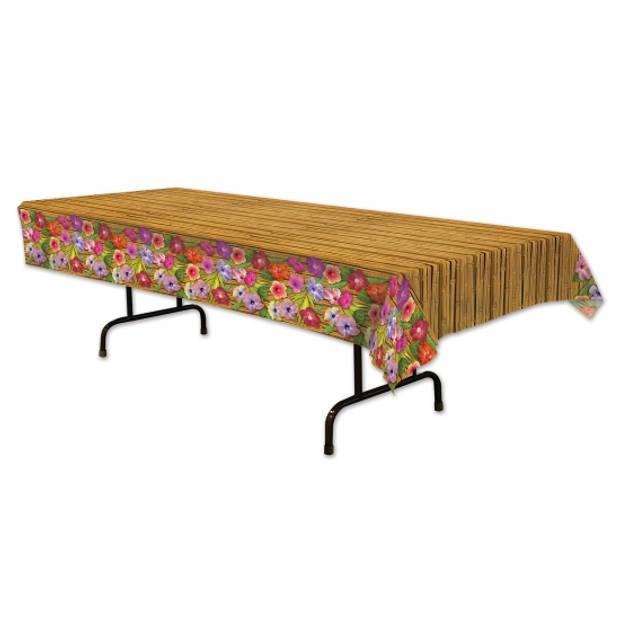 Hawaii Luau thema feest tafelkleed - met tropische bloemen - 275 x 135 cm - Feesttafelkleden