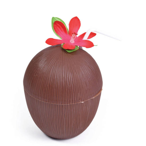 Drinkbeker - kokosnoot -Hawaii - bruin - kunststof - 400 ml - Feestbekertjes