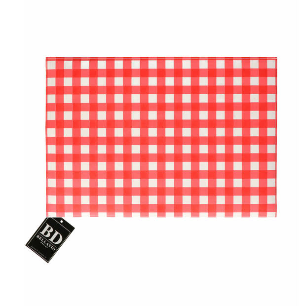 Bellatio design Placemats - 5x - rood/wit geblokt - Oktoberfest -43cm - Placemats