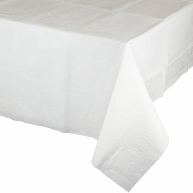 Wit tafelkleed 274 x 137 cm met tafelloper sneeuwvlokken voor de kersttafel - Tafellakens