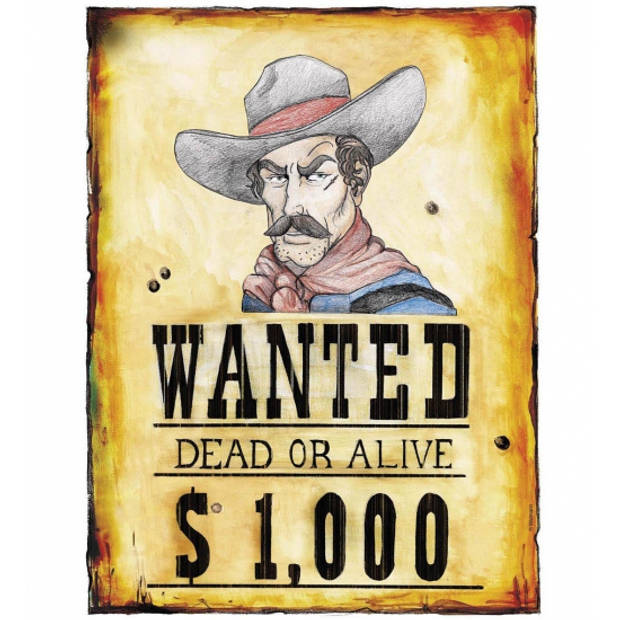 Cowboy/western decoratie bord Wanted Dead or Alive - Feestdecoratieborden