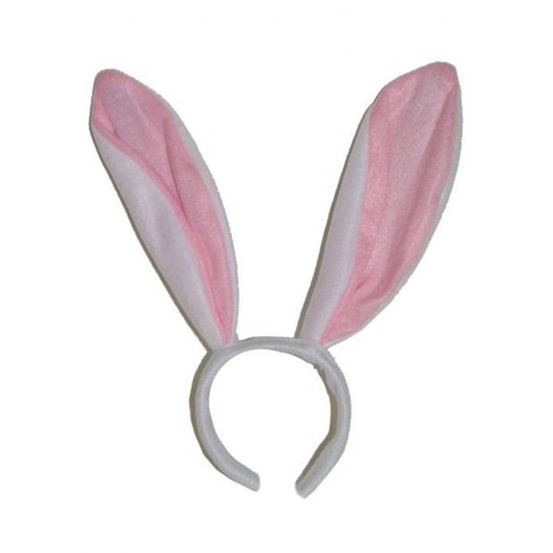 Hazen / konijnen oren wit met roze voor volwassenen - Verkleedhoofddeksels