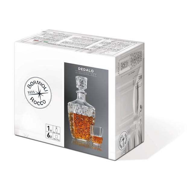 Bormioli Whisky set - 7 delig - 6 glazen - karaf -A Dedalo serie - Whiskeyglazen