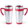 2x stuks rVS thermosbeker/warm houd beker rood 500 ml - Thermosbeker