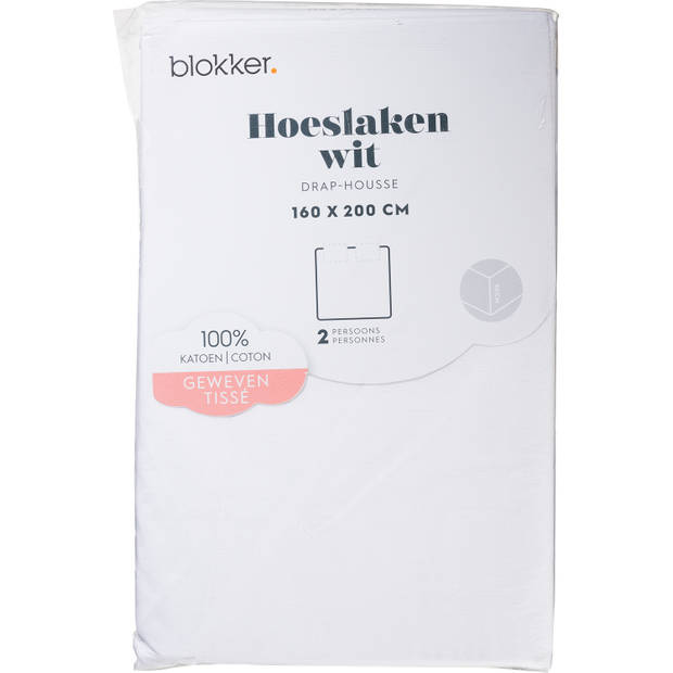 Blokker Hoeslaken Geweven Wit 160x200