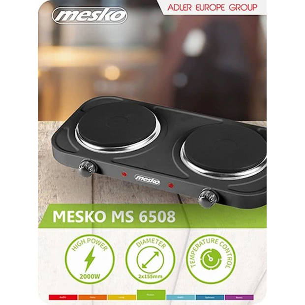 Mesko MS 6509 - Elektrische dubbele kookplaat - 2000 Watt