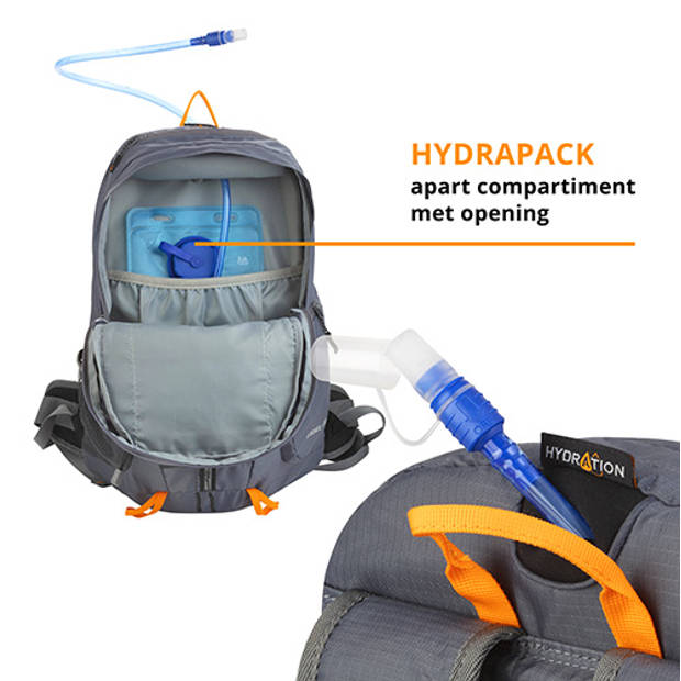 Dutch Mountains ‘IJssel’ Backpack Lichtgewicht Rugzak Hydratatie-opening Regenhoes 13’ Laptopvak 20 Liter