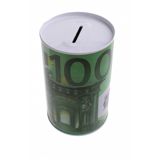 Johntoy Metalen spaarpot met eurobiljet print 100 euro groen