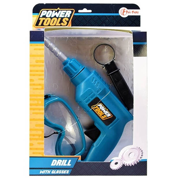 Toi-Toys speelgoed boormachine Power Tools 3-delig 24 cm blauw