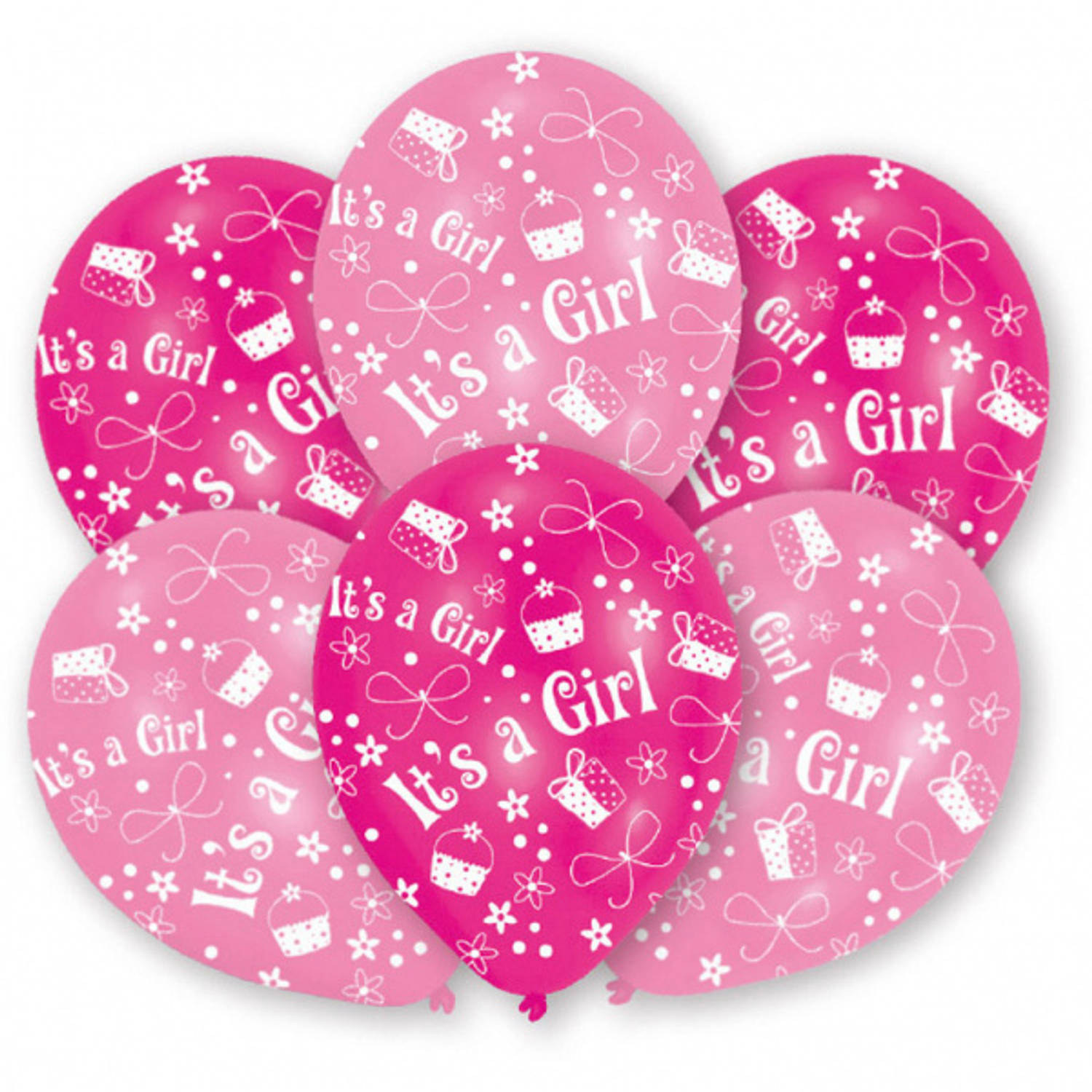 Amscan ballonnen It's A Girl 27,5 cm latex roze/wit 6 stuks