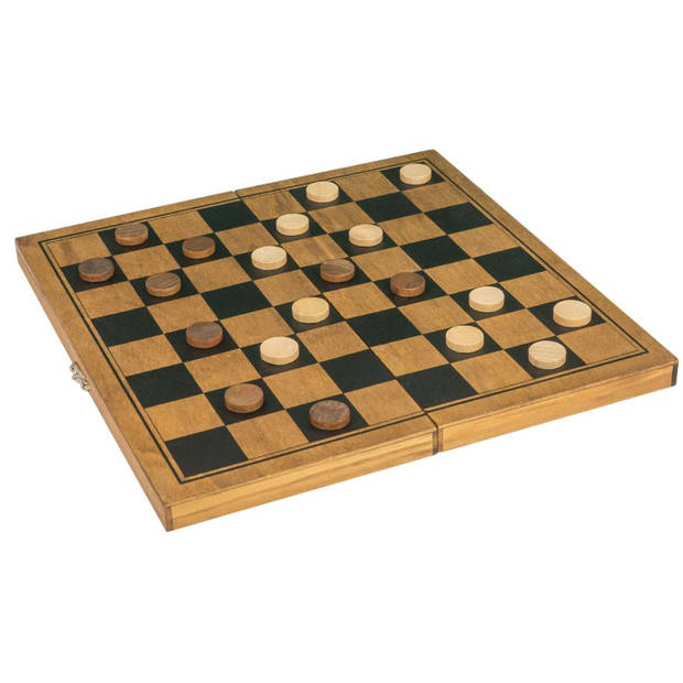 Professor Puzzle damspel Draughts 29 x 29 cm hout bruin