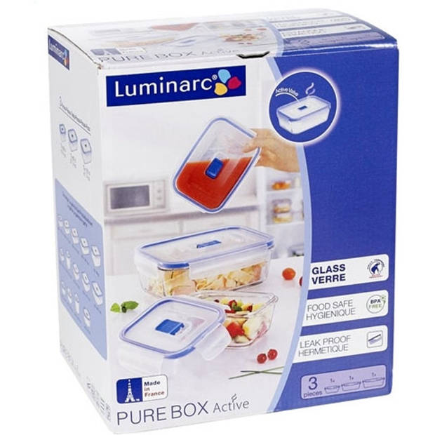 Luminarc Pure box active verhoudbak - glas - rechthoekig - Set-3