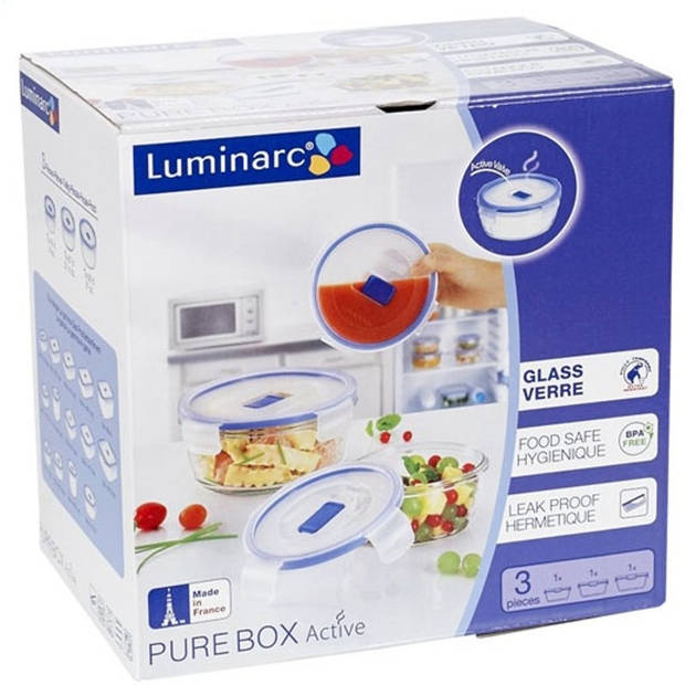 Luminarc Pure box active verhoudbak - glas - rond - Set-3