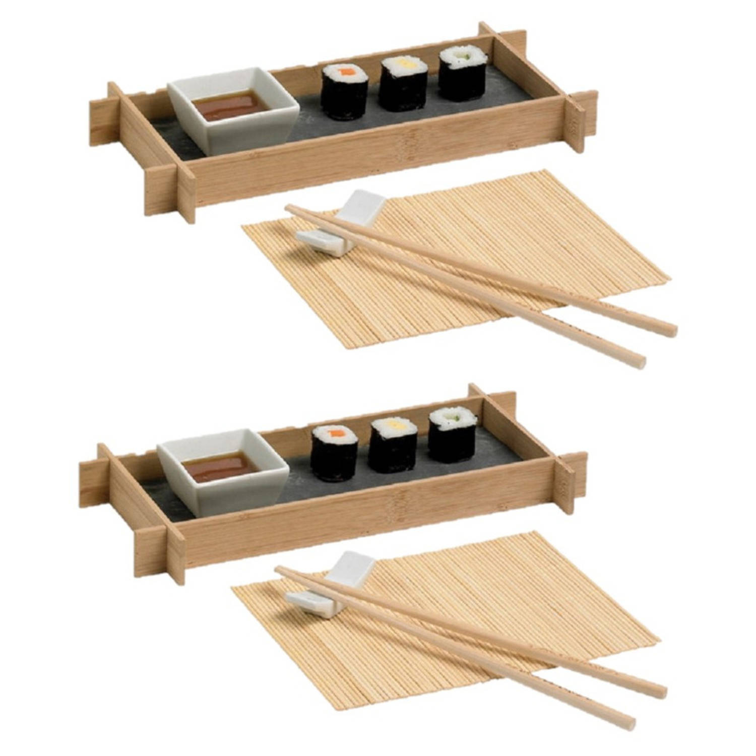 2x Stuks Bamboe Sushi Serveerset Voor 1 Persoon 6-delig Serveerschalen