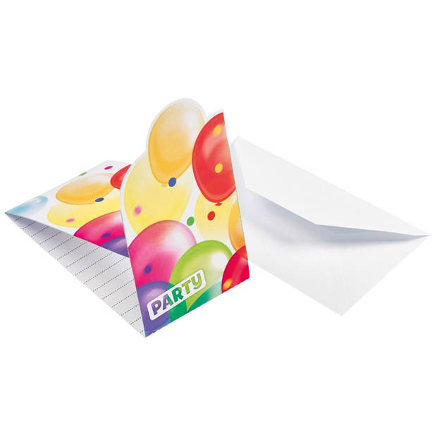 Amscan uitnodigingen met envelop Balloons 14,2 cm wit 8 stuks