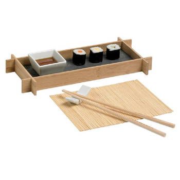 Bamboe sushi serveerset voor 1 persoon 6-delig - Serveerschalen