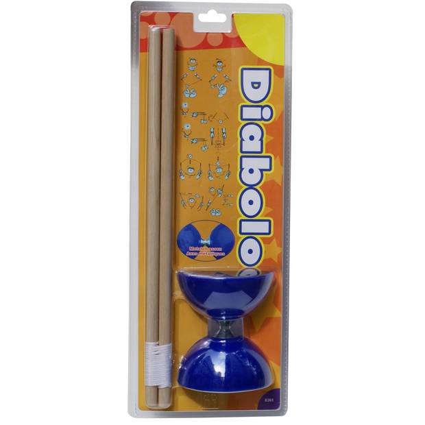 Playfun diabolo met houten stokken 12 x 10 cm blauw
