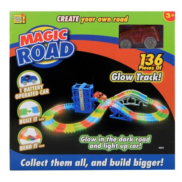 Kids Fun Magic Road autobaan glow in the dark 136-delig rood