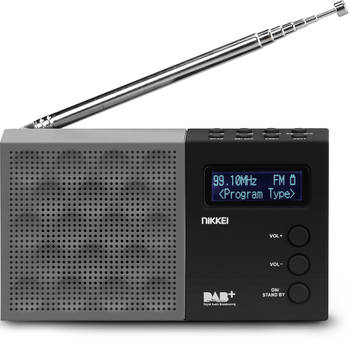 Nikkei NDB30BK - Portable DAB+ Radio met PLL FM - Zwart/Grijs
