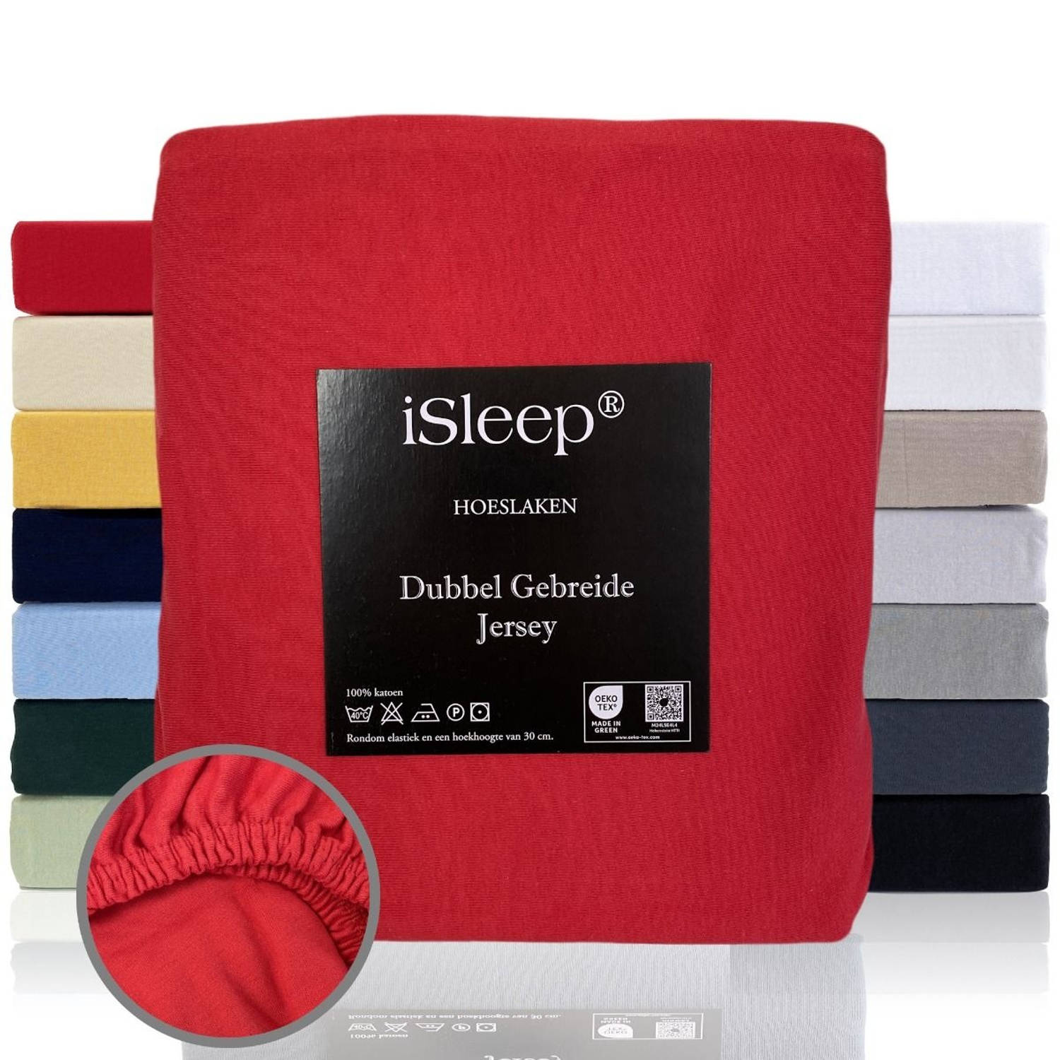 iSleep Dubbel Jersey Hoeslaken - Eenpersoons - 90/100x220 cm - Rood