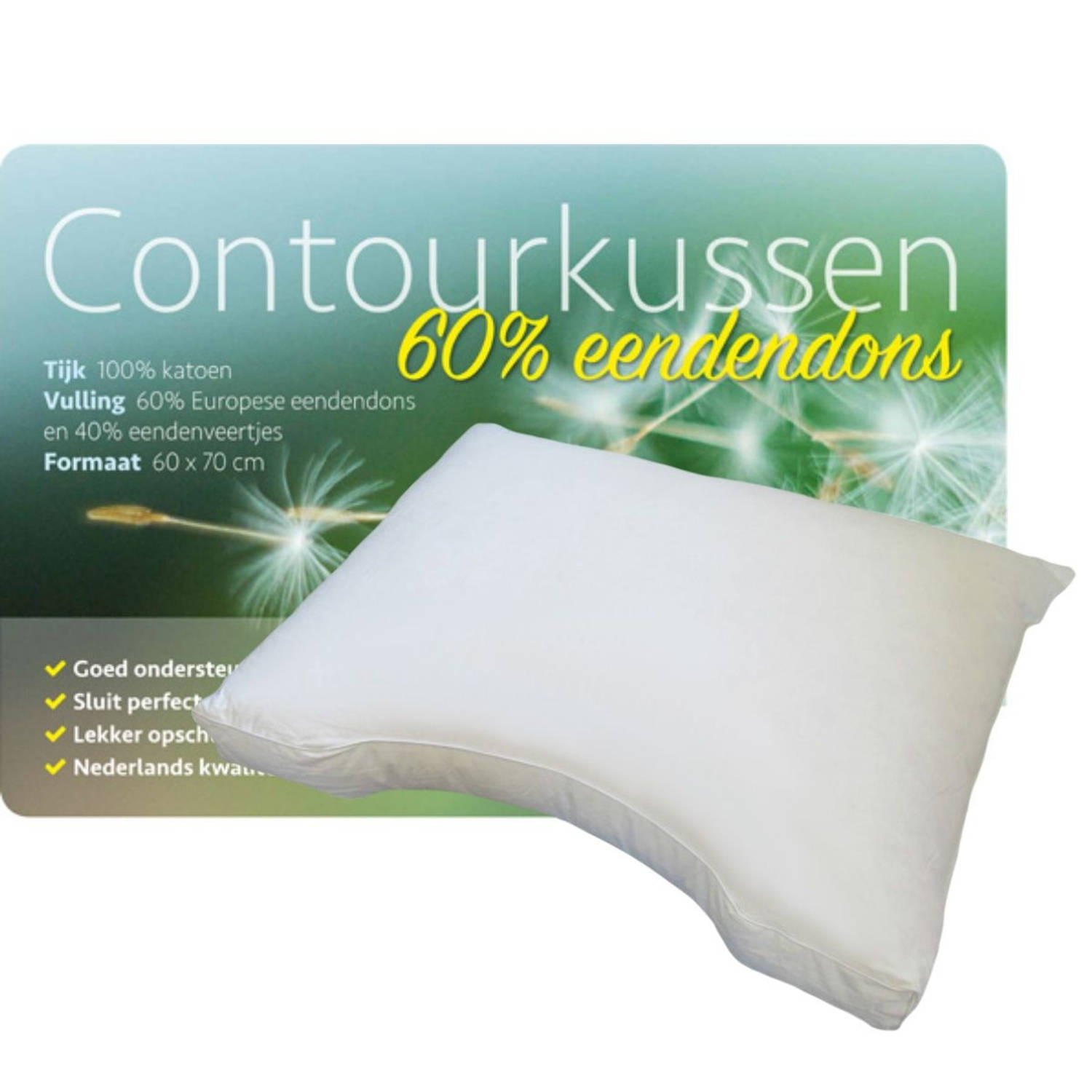 Isleep Contourkussen Dons - 60% Dons - 60x70 cm - Wit