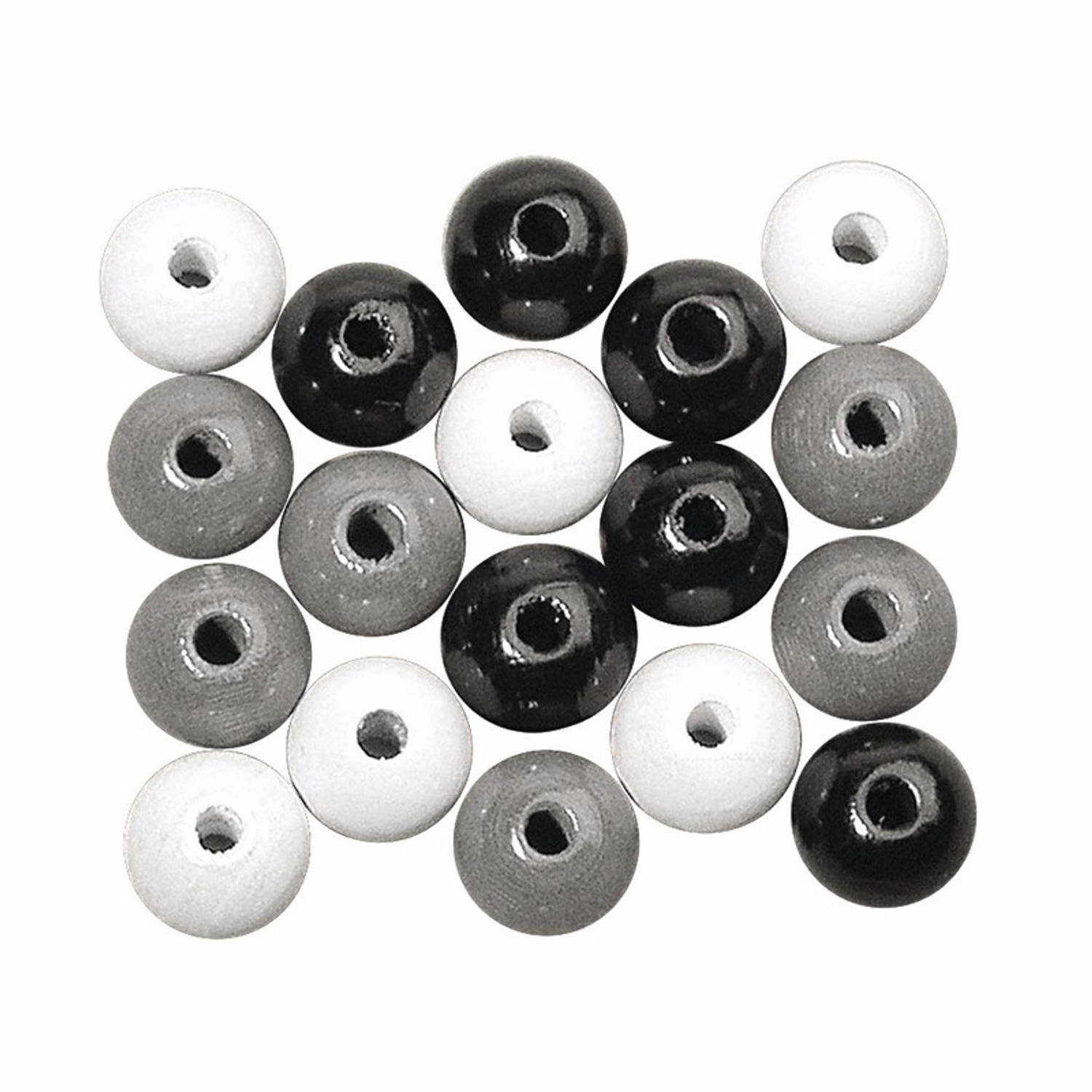 Zwart-wit-zilver gekleurde houten kralen 6 mm