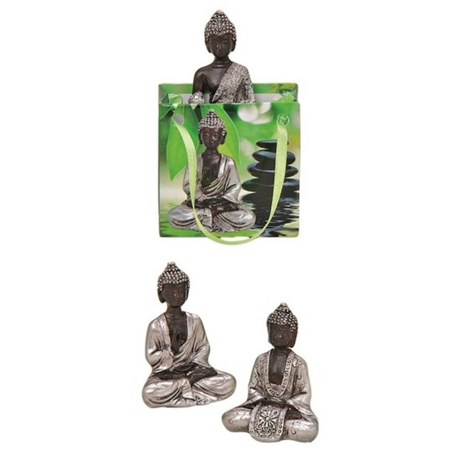 Decoratie boeddha beeld in zilver 5,5 cm - Beeldjes Blokker