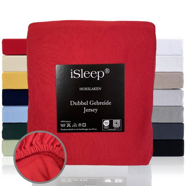 iSleep Hoeslaken Dubbel Jersey - Rood - 80/90x200 cm