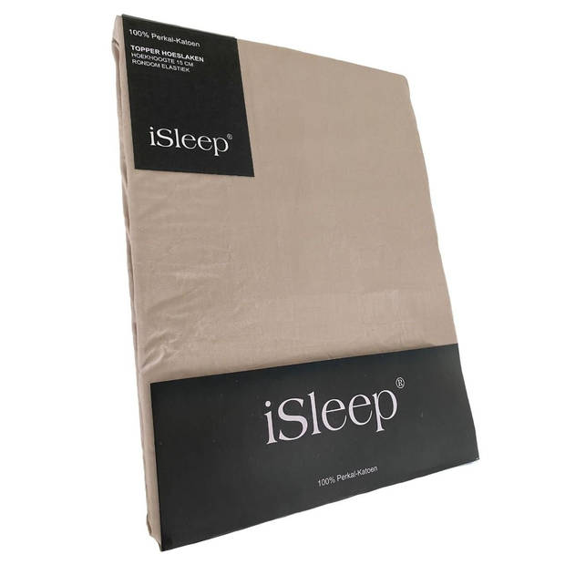 iSleep Topper hoeslaken Perkal Katoen - Medium Beige - 180x210