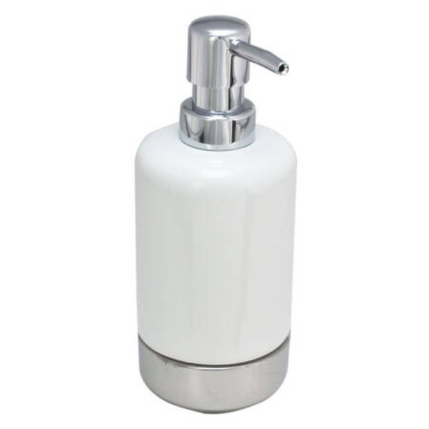 WC-/toiletborstel en houder - wit - met zeeppompje 300 ml - Badkameraccessoireset