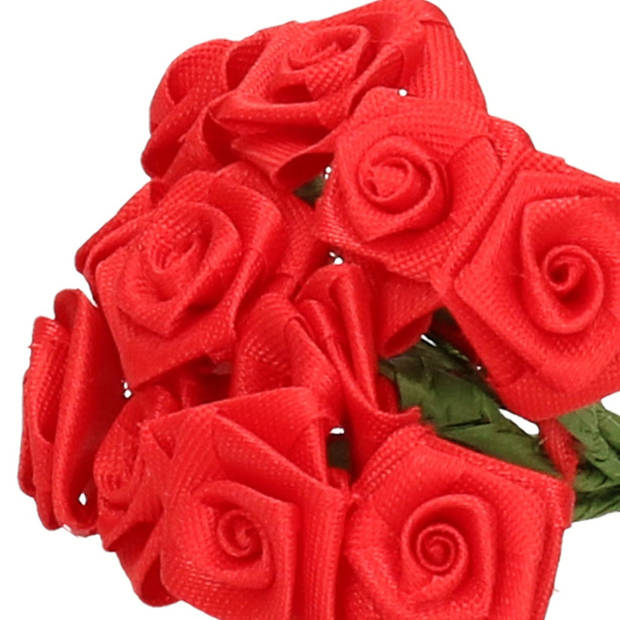 Rayher Decoratie roosjes satijn - bosje van 12 st - rood - 12 cm - Hobbydecoratieobject