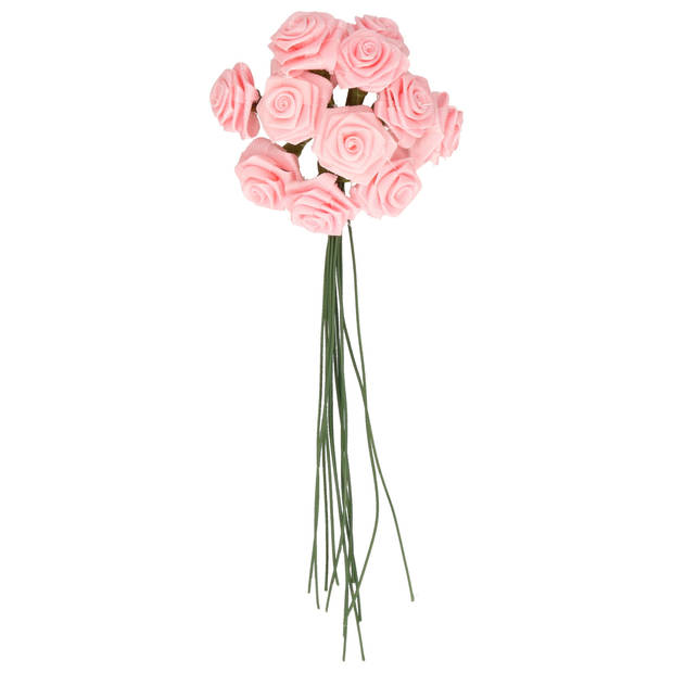 Rayher Decoratie roosjes satijn - bosje van 12 - lichtroze - 12 cm - Hobbydecoratieobject