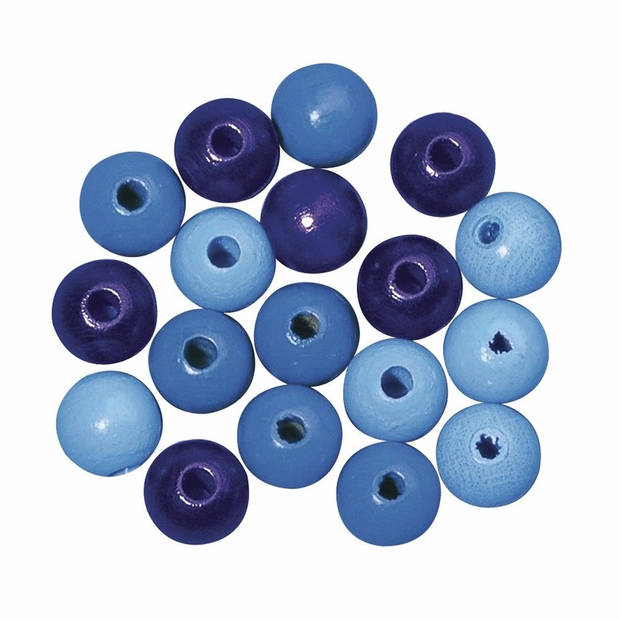 115x Houten kralen blauw 6 mm in verschillende tinten - Kralenbak