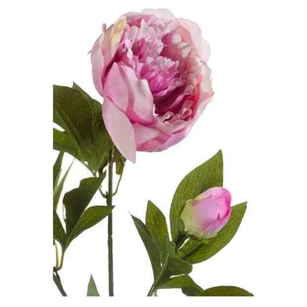 Emerald Kunstbloem pioenrozen tak - 5x - 3 bloemen - roze - 70 cm - decoratie - Kunstbloemen
