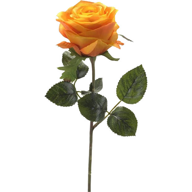 Emerald Kunstbloem roos Simone - 3x - geel/oranje - 45 cm - decoratie bloemen - Kunstbloemen