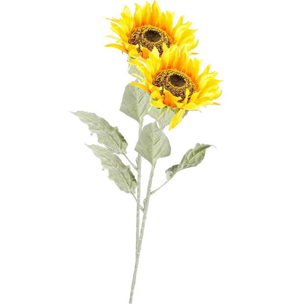 Kunstbloem Zonnebloem tak - 2x - 82 cm - geel - kunst zijdebloem - decoratie bloemen - Kunstbloemen