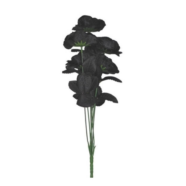 Bosje met 6 zwarte rozen halloween decoratie 37 cm - Verkleedattributen