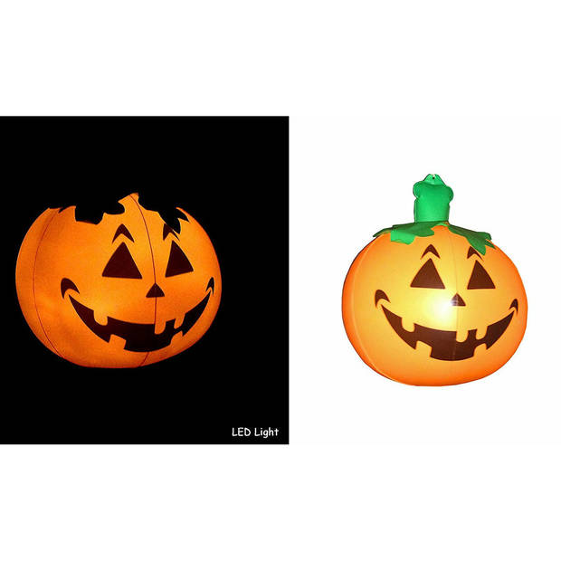Halloween LED pompoen - 4x - oranje - opblaasbaar - ophangbaar - 24 cm - Opblaasfiguren