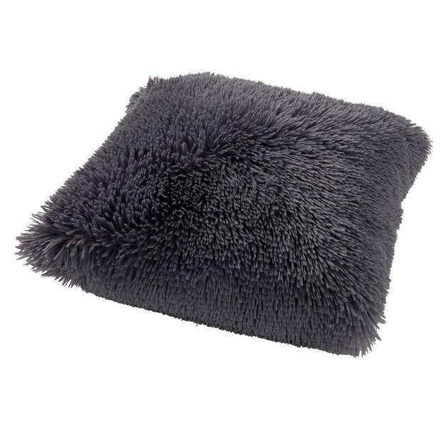 Dutch Decor - FLUFFY - Sierkussen 45x45 cm - superzacht - effen kleur - Charcoal Gray - antraciet